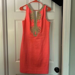 Lilly Pulitzer size 8 bright coral dress with gold detail EUC smoke free home
